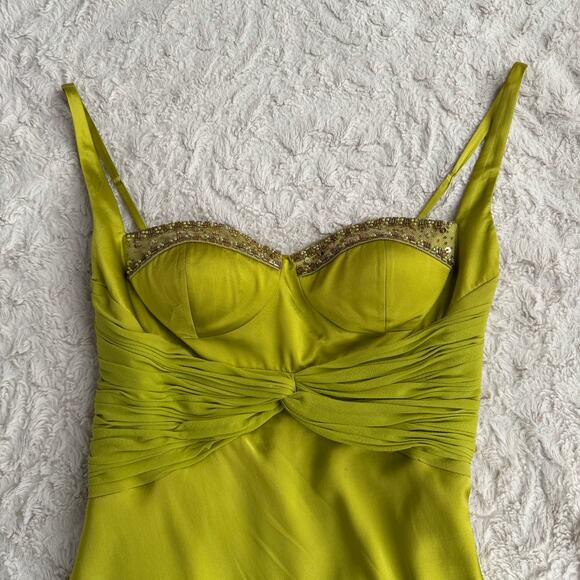 Adrianna Papell silk corset dress maxi gown long prom formal evening chartreuse - Picture 12 of 17